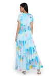 Shop_Payal Singhal_Blue Georgette Print Paint Brush Effect V Neck Maxi Dress _at_Aza_Fashions