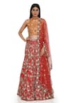 Buy_Payal Singhal_Red Dupion Silk Embroidery Floral Stand Collar Flower Vine Lehenga Set _at_Aza_Fashions