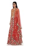 Payal Singhal_Red Dupion Silk Embroidery Floral Stand Collar Flower Vine Lehenga Set _Online_at_Aza_Fashions