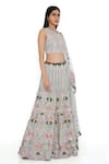 Payal Singhal_Grey Georgette Embroidery Geometric Round Neck Lehenga Set _Online_at_Aza_Fashions