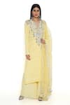 Buy_Payal Singhal_Yellow Crepe Embroidered Mukaish Round V Straight Kurta Palazzo Set _at_Aza_Fashions