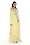 Payal Singhal_Yellow Crepe Embroidered Mukaish Round V Straight Kurta Palazzo Set _Online_at_Aza_Fashions