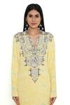 Shop_Payal Singhal_Yellow Crepe Embroidered Mukaish Round V Straight Kurta Palazzo Set _Online_at_Aza_Fashions