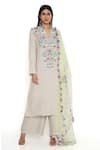 Buy_Payal Singhal_Cream Linen Embroidered Thread Round V Floral Kurta Pant Set _at_Aza_Fashions