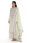 Buy_Payal Singhal_Cream Linen Embroidered Thread Round V Floral Kurta Pant Set _Online_at_Aza_Fashions