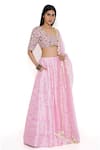 Payal Singhal_Pink Dupion Silk Printed Thread Blunt V Lehenga Embroidered Blouse Set _Online_at_Aza_Fashions