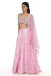 Buy_Payal Singhal_Pink Dupion Silk Printed Thread Blunt V Lehenga Embroidered Blouse Set _Online_at_Aza_Fashions