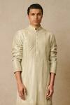 Buy_Tarun Tahiliani_Green Dupion Silk And Suiting Fabric Embroidered Aari Work Kurta With Trouser _Online_at_Aza_Fashions