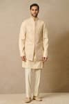 Buy_Tarun Tahiliani_Ivory Raw Silk Embroidered Geometric Waistcoat _at_Aza_Fashions