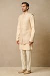 Shop_Tarun Tahiliani_Ivory Raw Silk Embroidered Geometric Waistcoat _at_Aza_Fashions