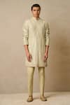 Buy_Tarun Tahiliani_Green Dupion Silk And Suiting Fabric Embroidered Aari Work Kurta With Trouser _at_Aza_Fashions