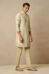 Shop_Tarun Tahiliani_Green Dupion Silk And Suiting Fabric Embroidered Aari Work Kurta With Trouser _at_Aza_Fashions