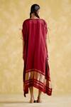 Shop_5elements_Maroon Modal, Satin Embroidery V-neck Amor Ghungroo Embellished Neckline Kaftan _at_Aza_Fashions