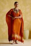 Buy_5elements_Orange Modal, Satin Tassels V-neck Amor Ghungroo Embellished Kaftan _at_Aza_Fashions