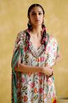 Shop_5Elements_Blue Modal Satin Lagdi Patta Embellished Linus Lotus And Bull Print Kaftan _Online_at_Aza_Fashions
