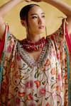 Shop_5elements_Pink Modal, Satin Embroidery V-neck Linus Padma Print Kaftan _Online_at_Aza_Fashions