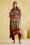 5elements_Maroon Modal, Satin Embroidery V-neck Selene Botanical Floral Print Kaftan _Online_at_Aza_Fashions