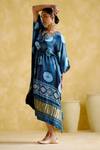 Buy_5elements_Blue Modal, Satin Embroidery Round Neck Ahilya Bandhani Pattern Kaftan _Online_at_Aza_Fashions