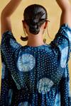 5elements_Blue Modal, Satin Embroidery Round Neck Ahilya Bandhani Pattern Kaftan _at_Aza_Fashions