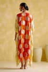 Shop_5Elements_Orange Modal Satin Lagdi Patta Amrapali Tie Dye Floral Pattern Kaftan _at_Aza_Fashions