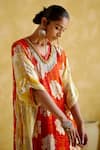 Shop_5Elements_Orange Modal Satin Lagdi Patta Amrapali Tie Dye Floral Pattern Kaftan _Online_at_Aza_Fashions