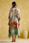 Shop_5elements_Blue Modal, Satin Embroidery V-neck Angela Pichwai Print Kaftan _at_Aza_Fashions