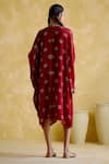 Shop_5elements_Maroon Modal, Satin Pom-poms Round Neck Annapoorna Bandhani Pattern Kaftan _at_Aza_Fashions