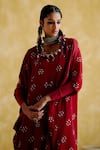 Shop_5elements_Maroon Modal, Satin Pom-poms Round Neck Annapoorna Bandhani Pattern Kaftan _Online_at_Aza_Fashions