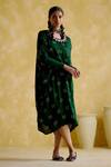 5elements_Green Modal, Satin Round Neck Annapoorna Bandhani Kaftan _Online_at_Aza_Fashions