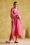 Buy_5elements_Pink Modal V-neck Annika Bandhani Pattern Kaftan With Belt _Online_at_Aza_Fashions