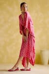 Shop_5elements_Pink Modal V-neck Annika Bandhani Pattern Kaftan With Belt _Online_at_Aza_Fashions