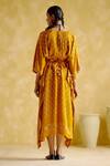 Shop_5elements_Yellow Modal, Satin Embroidery V-neck Annika Flared Sleeve Kaftan With Belt _at_Aza_Fashions