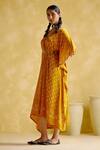 Buy_5elements_Yellow Modal, Satin Embroidery V-neck Annika Flared Sleeve Kaftan With Belt _Online_at_Aza_Fashions