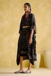 5elements_Black Modal Sequins V-neck Annika Printed Kaftan With Belt _Online_at_Aza_Fashions