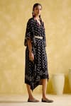 Buy_5elements_Black Modal Sequins V-neck Annika Printed Kaftan With Belt _Online_at_Aza_Fashions