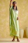 Buy_5elements_Green Modal, Satin Gota Patti V-neck Anuradha Bandhani Pattern Kaftan _at_Aza_Fashions