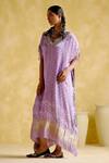 5elements_Purple Modal, Satin Embroidery V-neck Anuradha V Kaftan _Online_at_Aza_Fashions