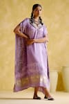 Shop_5elements_Purple Modal, Satin Embroidery V-neck Anuradha V Kaftan _Online_at_Aza_Fashions