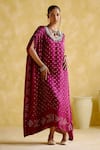Buy_5elements_Purple Modal, Satin, Lace Embroidery V-neck Dakshayani Printed Kaftan _at_Aza_Fashions