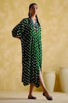 Buy_5elements_Green Modal, Satin Embroidery Devadarsana Bandhani Print Handcrafted Kaftan _at_Aza_Fashions