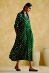 5elements_Green Modal, Satin Embroidery Devadarsana Bandhani Print Handcrafted Kaftan _Online_at_Aza_Fashions