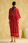 Shop_5Elements_Red Modal Satin Lagdi Patta Printed Bandhani V Devadarsana Handcrafted Kaftan _at_Aza_Fashions