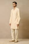 Shop_Tarun Tahiliani_Ivory Katan Silk Textured Kurta With Trouser _at_Aza_Fashions