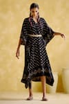Buy_5elements_Black Modal Sequins V-neck Annika Printed Kaftan With Belt _at_Aza_Fashions