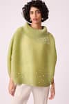 Scarlet Sage_Green Polyester Sloane Pearl Embellished Top_at_Aza_Fashions