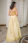 Shop_Tamaraa By Tahani_Yellow Heavy Satin Hand Embroidered Sequin Sweetheart Floral Bead Lehenga Set _at_Aza_Fashions