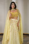 Tamaraa By Tahani_Yellow Heavy Satin Hand Embroidered Sequin Sweetheart Floral Bead Lehenga Set _Online_at_Aza_Fashions