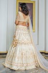 Shop_Tamaraa By Tahani_Gold Silk Organza Hand Embroidered Sequin Leaf Neck Vintage Bridal Lehenga Set _at_Aza_Fashions