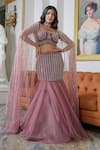 Buy_Tamaraa By Tahani_Purple Heavy Satin Hand Embroidered Sequin Notched Bead Mermaid Lehenga Set _at_Aza_Fashions