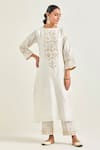 Buy_Anantaa By Roohi_Off White Silk, Chanderi Sequins, Gota Patti, Flower Kurta And Pant Set _at_Aza_Fashions